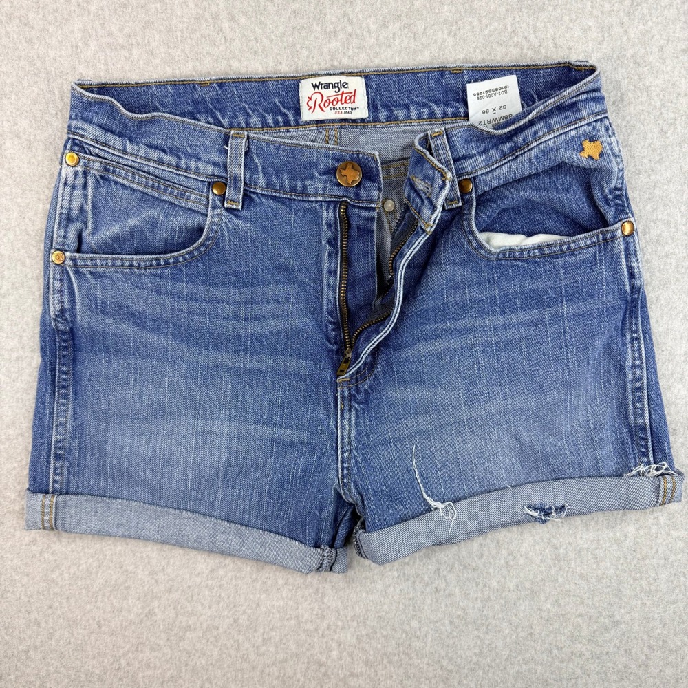 Wrangler Rooted Collection Texas Denim Shorts USA Made Cut Off Blue 88MWRT2 32
